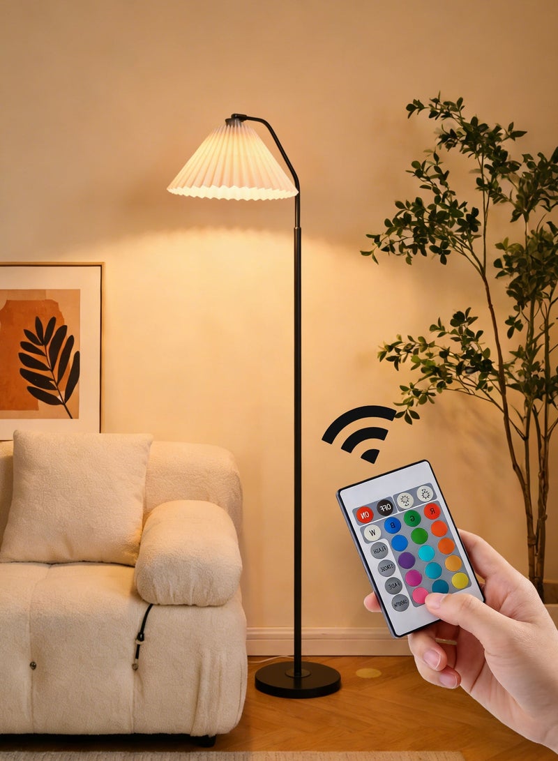 Minimalist Arc LED Floor Lamp, 16 Color Temperatures, Stepless Dimming, Remote Control, White Fabric Shade, Adjustable Tall Standing Lamp, Modern Design, 149×47 cm, for Bedroom, Living Room, or Office, Black - Image 1